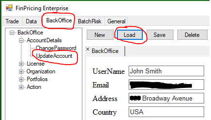 Update account details in FinPricing
